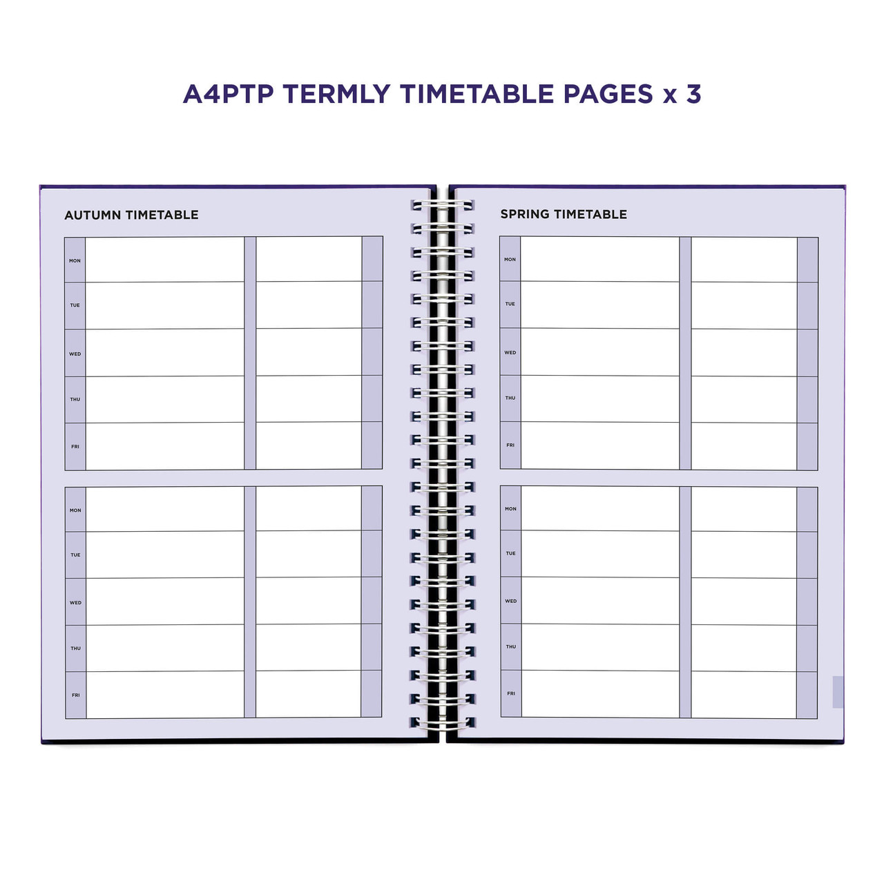 Example pages from a Pirongs Teacher Planner, showing timetable pages Example pages from a Pirongs Teacher Planner, showing timetable pages