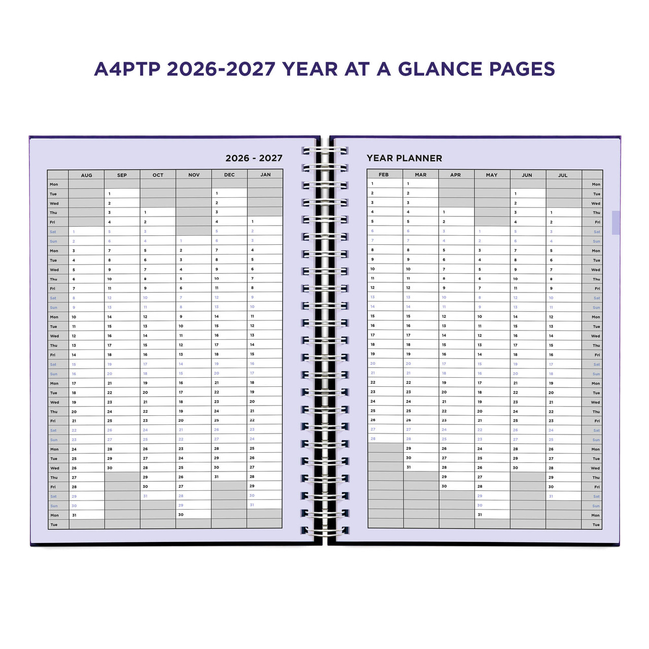 Example pages from a Pirongs Teacher Planner, showing 2026-2027 year planner page spread Example pages from a Pirongs Teacher Planner, showing 2026-2027 year planner page spread