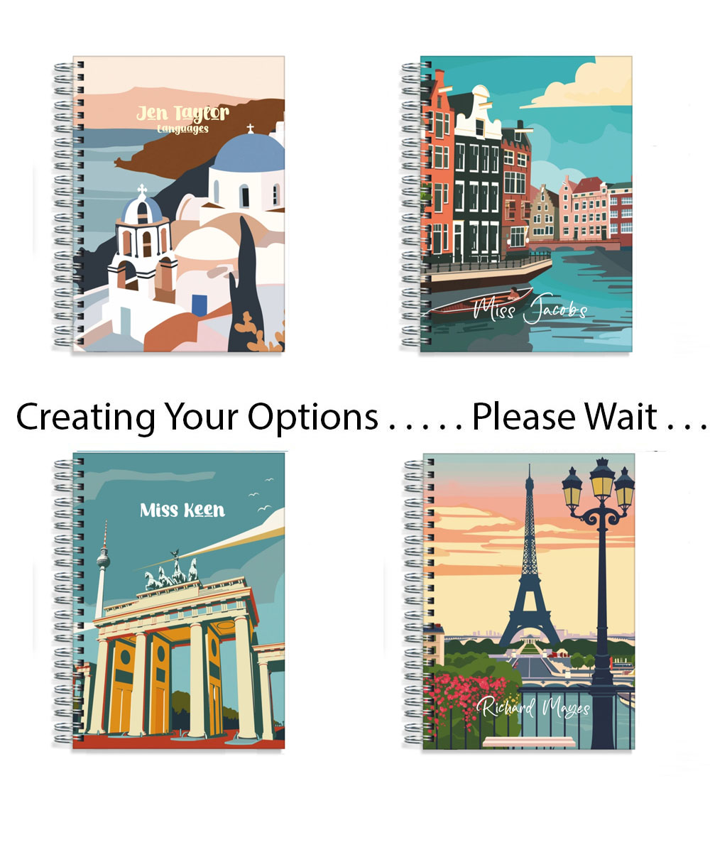 Pirongs Destinations designer teacher planner range showing 4 cover design options