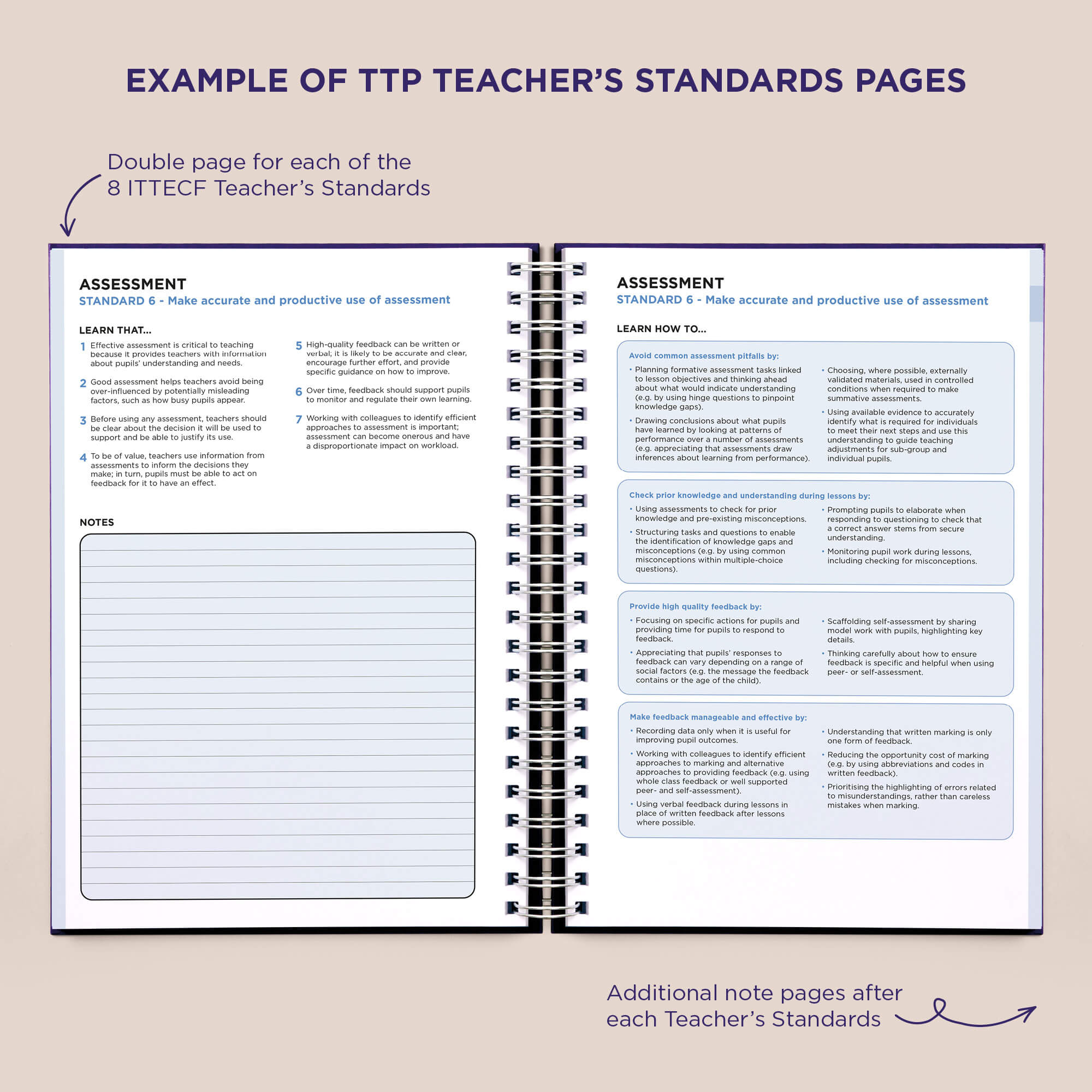 Pirongs Trainee Teacher Planner showing teachers standards pages