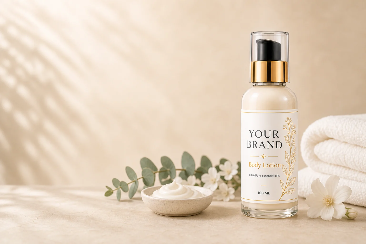100 ml private label body lotion bottle with gold pump for wholesale custom branding