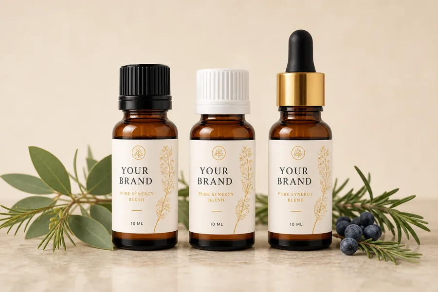 Wholesale private label synergy blend bottles with branded packaging and closure options