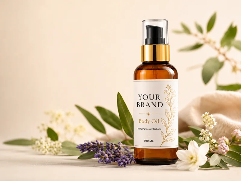 Wholesale Bliss Private Label Body Oil presentation with custom branding options