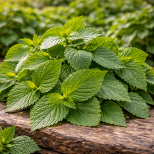 Patchouli (Pogostemon cablin) leaves sourced from Indonesia, showing the aromatic foliage used in the production of patchouli essential oil. This image represents patchouli oil supplied by West Coast Aromatics for aromatherapy, fine fragrance creation, personal care formulations, and professional manufacturing, available in quantities ranging from small orders to bulk supply.
