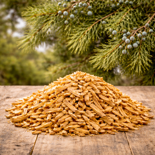 Texas cedarwood for essential oil manufacturing, supplied in bulk quantities from small to drum sizes.