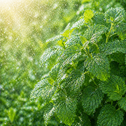Melissa Lemon Balm leaves fresh green herb with water droplets natural botanical for aromatherapy skincare herbal extracts West Coast Aromatics