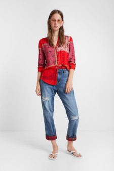 Red Floral Patchwork Shirt