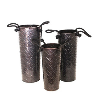 Set of 3 Glossy Bronze Rope Handled Flower Buckets