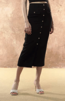 Hanita - Black Pencil Skirt w/ pockets & buttons