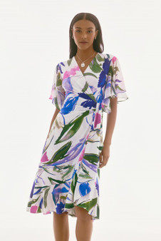 Silky Knit And Chiffon Floral Wrap Dress