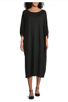 Wilder Modal Ponti Boat Neck Dolman Sleeve Midi Black Dress