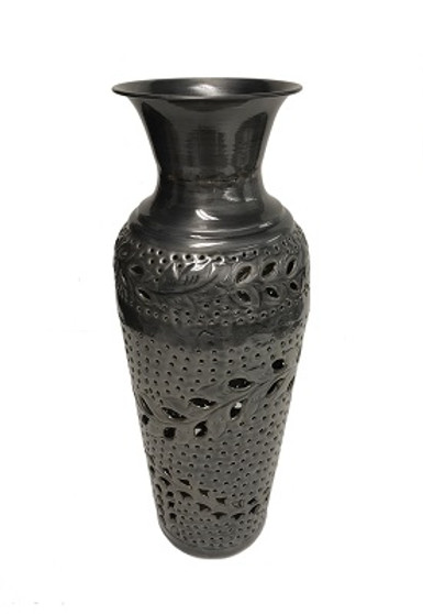 Pierced Vine-Design Antique Pewter Vase