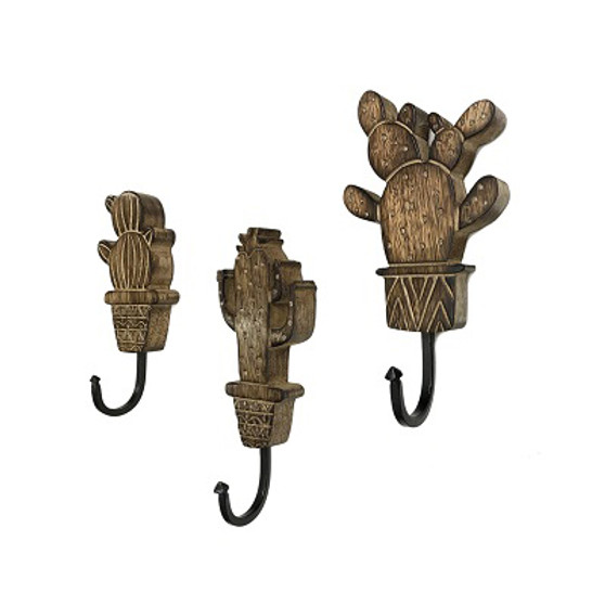 Set of 3 Wood Cactus Wall Hooks