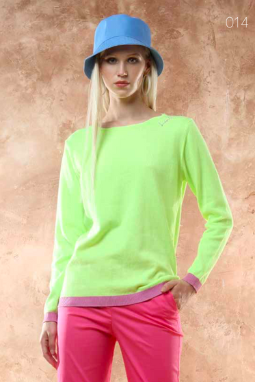 Hanita - Lime Crewneck Sweater w/ Pink Trim