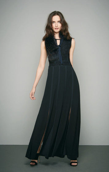 Vendome Place Black Long Sleeveless Dress with Lace Top.