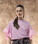 Hanita - Pink Cropped Top w/ Ruffle Sleeves 