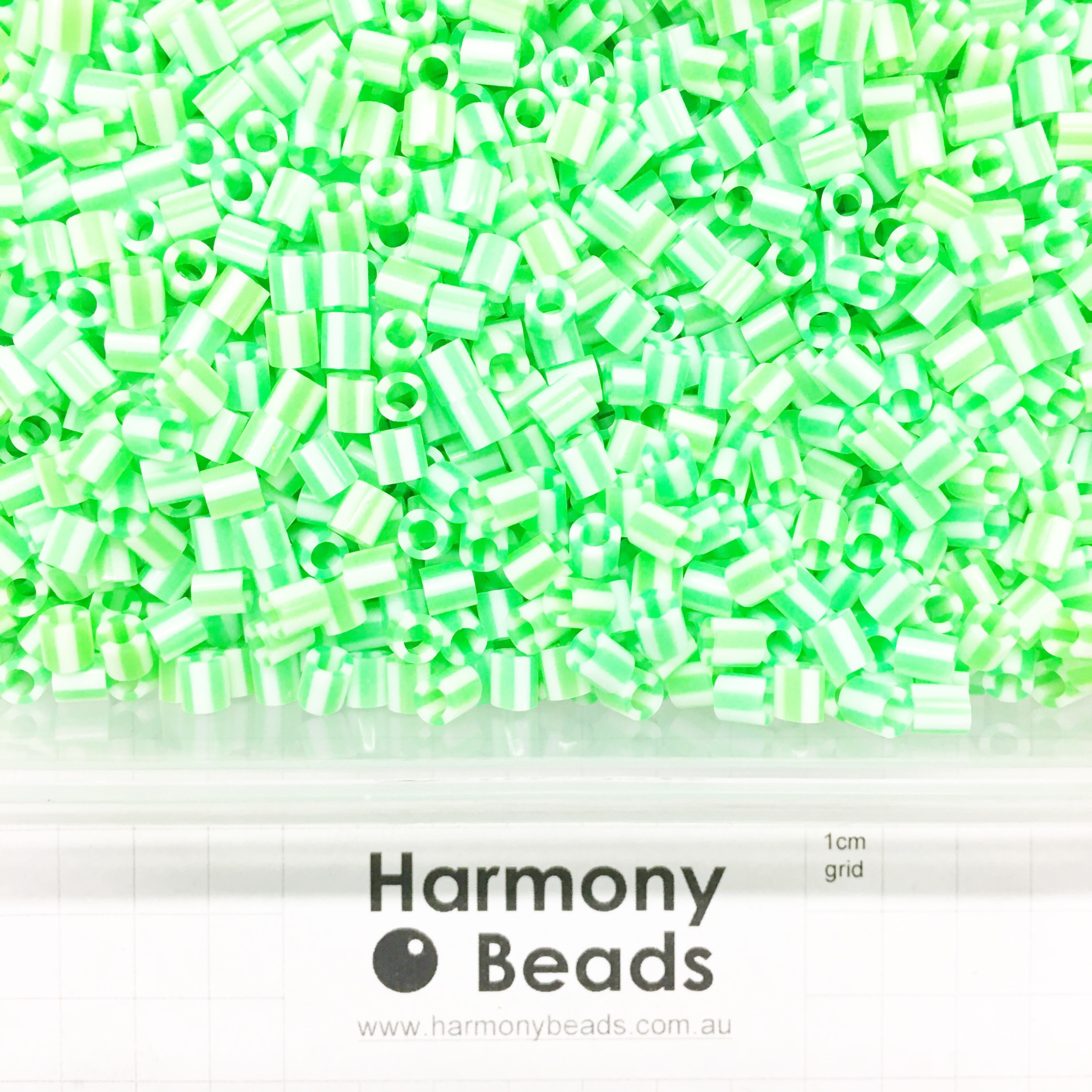 FUZE Beads IronFuse Melty Plastic Tube Beads 5mm STRIPED BRIGHT GREEN