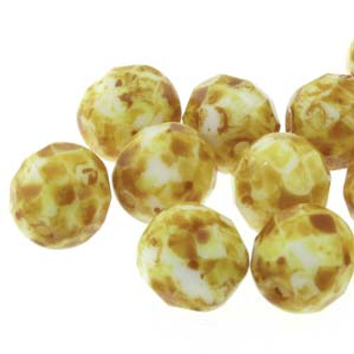 Czech Fire Polished Faceted Round Beads CHALK TRAVERTINE 6mm [25 pcs/strand]