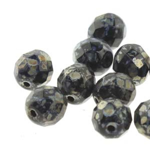 Czech Fire Polished Faceted Round Beads JET PICASSO 8mm [20 pcs/strand]