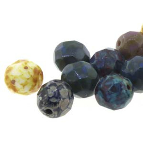 Czech Fire Polished Faceted Round Beads OPAQUE MIX TRAVERTINE 6mm [25 pcs/strand]