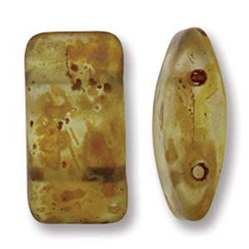 Czech Glass 2-hole Carrier Beads 9x17mm, MATTE TRAVERTINE [15 bds/strand]
