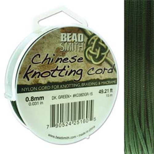 Macrame / Chinese Knotting Cord, Dark Green, 0.8mm (15 metres)