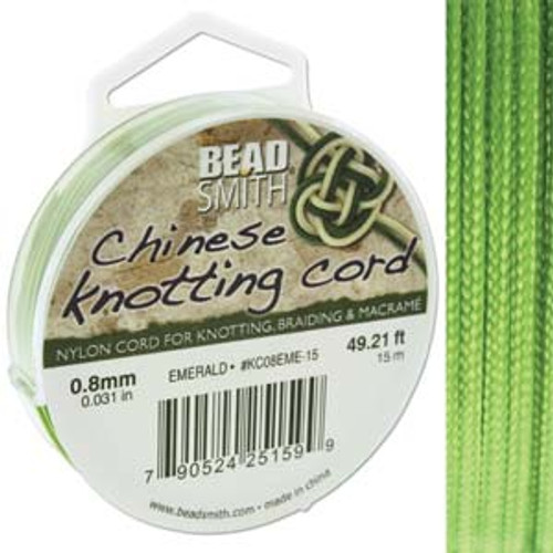 Macrame / Chinese Knotting Cord, Emerald, 0.8mm (15 metres)