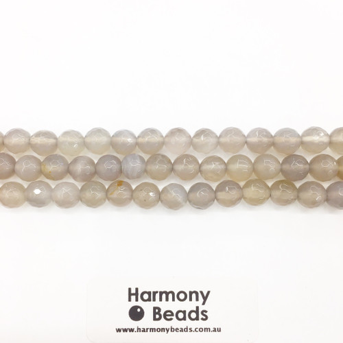 Agate Faceted Round Beads, Natural, Grey 8mm