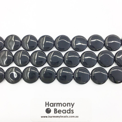 Onyx Coin Shaped Beads, Black, 14mm