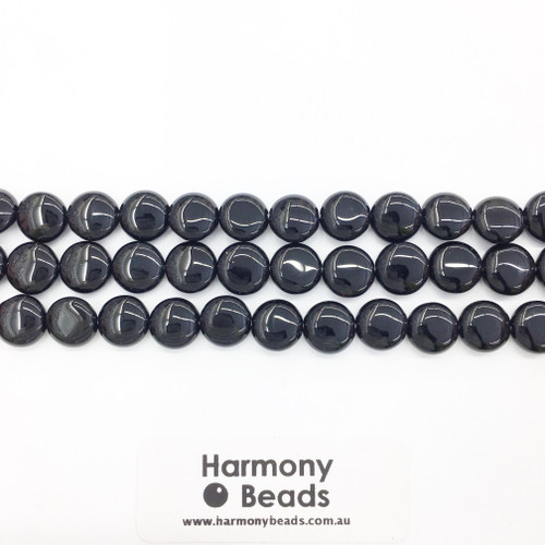 Onyx Coin Shaped Beads, Black, 10mm