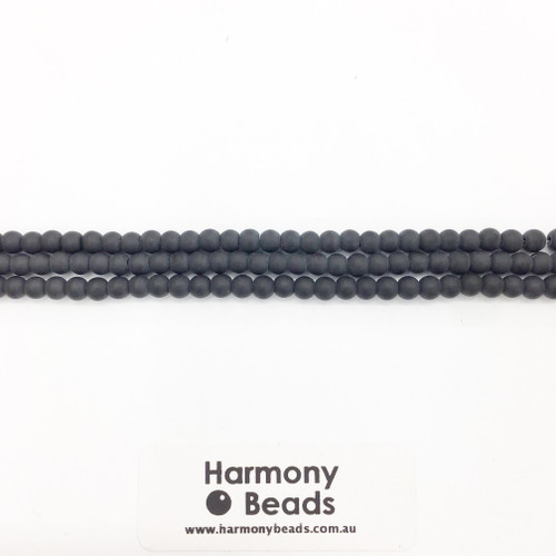 Matte Onyx Smooth Round Beads, Black, 4mm