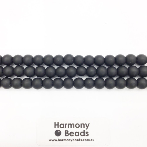 Matte Onyx Smooth Round Beads, Black, 8mm