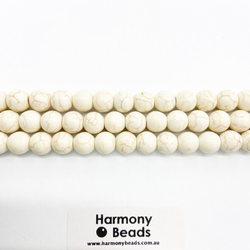 Howlite Smooth Round Beads, Cream w Vein, 10mm