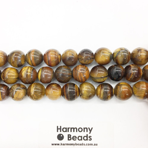 Tigers Eye Smooth Round Beads, Natural, 14mm