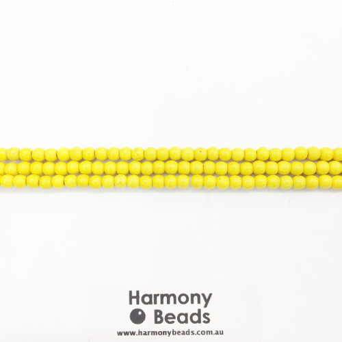 Howlite Smooth Round Beads, Yellow Dyed, 4mm