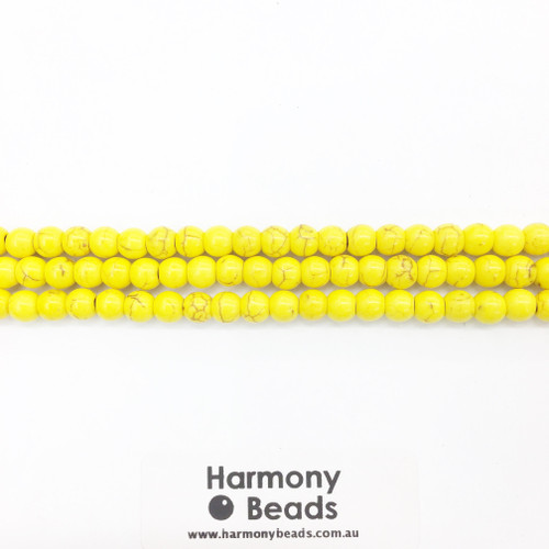 Howlite Smooth Round Beads, Yellow Dyed, 6mm