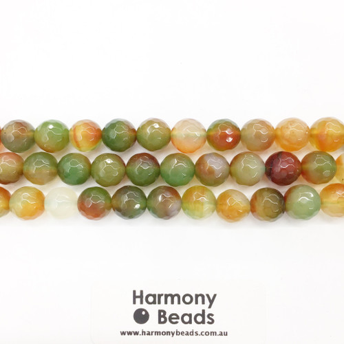 Agate Faceted Round Beads, Tourmaline-Colour Mix, 10mm