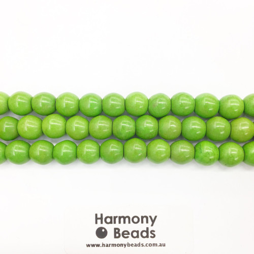 Howlite Smooth Round Beads, Green Dyed, 6mm