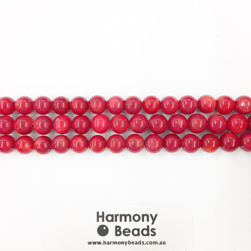 Coral Sea Bamboo Smooth Round Beads, Red, 8mm