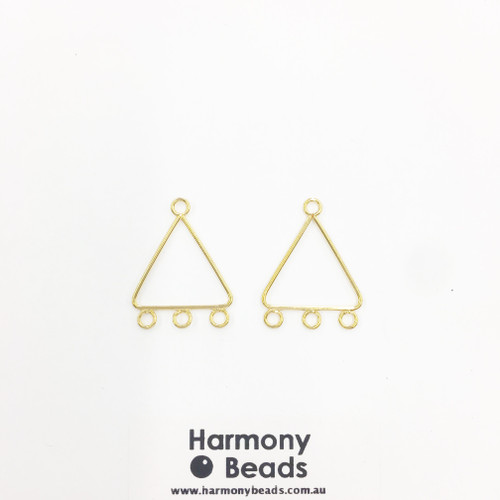 Earring Drop Parts, Triangle - 3 Drop, 22mm Gold Colour [2 pairs]