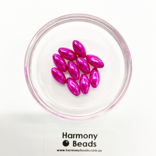 Acrylic Pearl Pointed Oval Beads - 7x14mm - HOT PINK PEARL