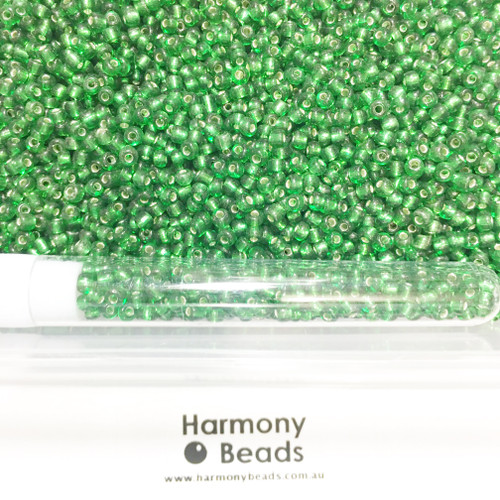 Glass Seed Beads 8/0 GREEN SILVER-LINED