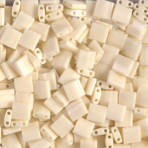 Miyuki Tila Beads, TL491, 5mm, 2 holes, Ivory Pearl Ceylon Luster 7.2 grams