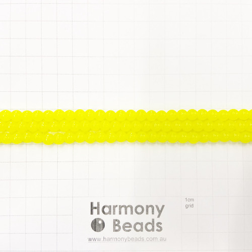 Translucent Smooth Round Glass Beads, 6mm, MILKY NEON YELLOW