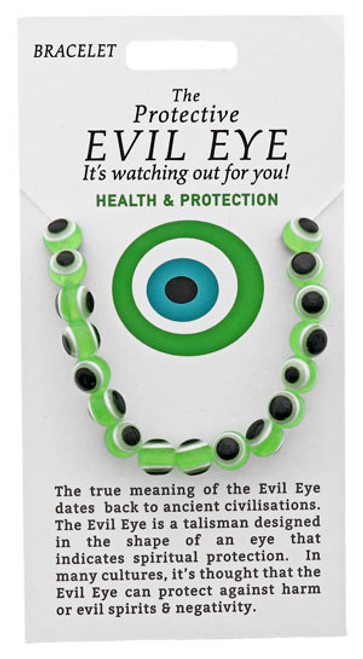 Evil Eye Stretch Bracelet EE17, Green, Round 8mm