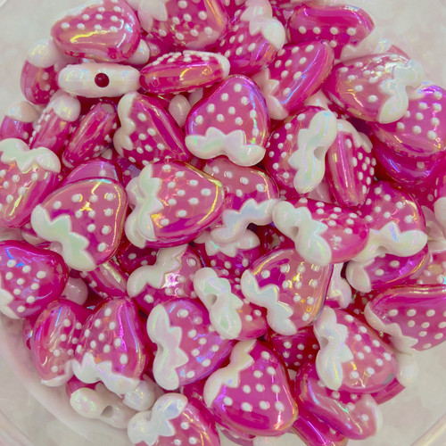 Acrylic Plastic KAWAII Cute Aesthetics STRAWBERRY BEADS ~20mm - HOT PINK [5 pcs]