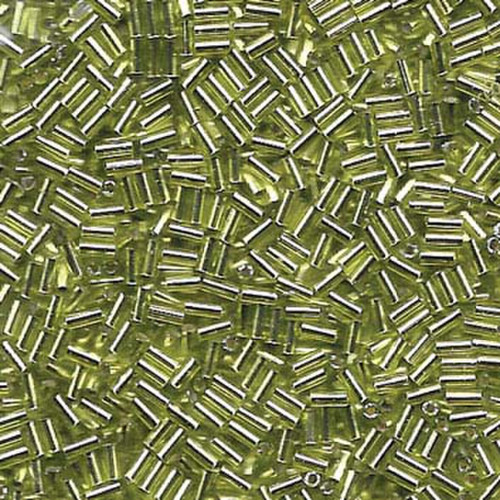 Miyuki Bugle Beads, 3mm, BGL1-9014 Silver Lined Transparent Chartreuse