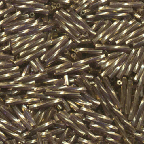 Miyuki Twist Bugle Beads 2x12mm, TW2012-1285-R, Gold Antiqued Trans. Amethyst