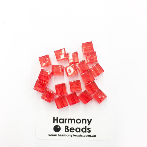 Acrylic Smooth Cube Beads - 7mm - RED TRANSPARENT [20 pcs]
