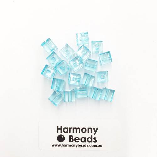 Acrylic Smooth Cube Beads - 7mm - LT AQUA BLUE TRANSPARENT [20 pcs]